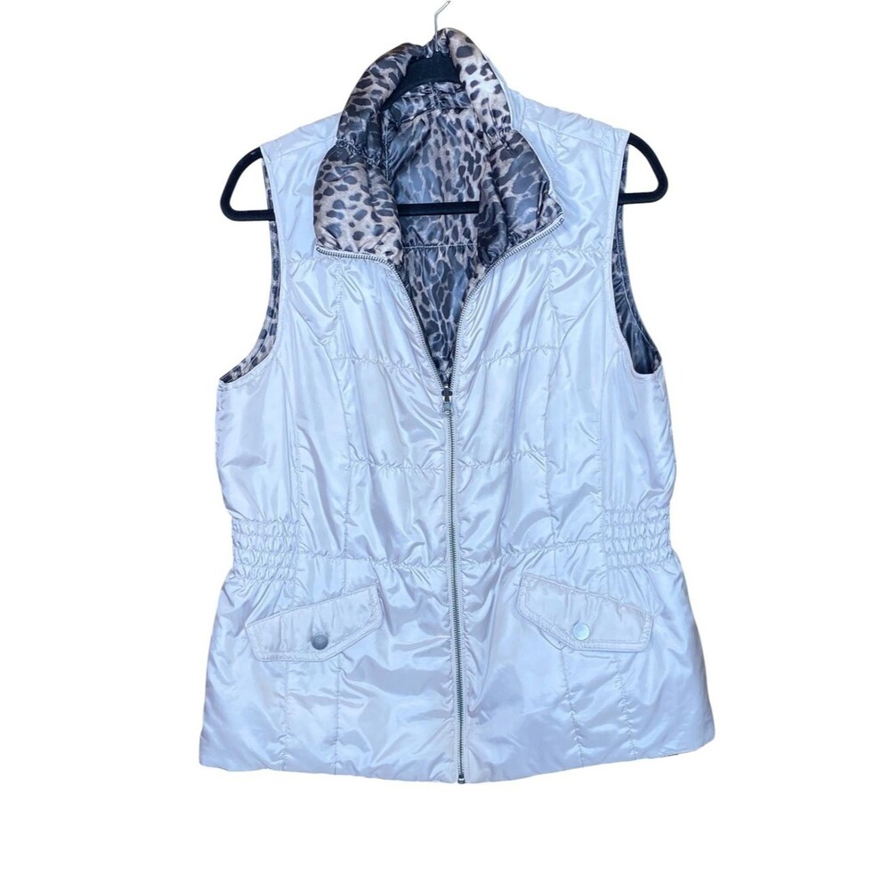 Chico's Reversible Puffer Vest Zenergy Leopard Print and Cream Both w Pockets Lg - Picture 3 of 6